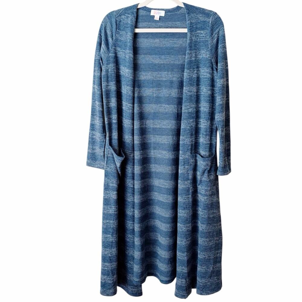 LuLaRoe | Sarah Cardigan Sweater Striped Long Length Pockets Blue Small